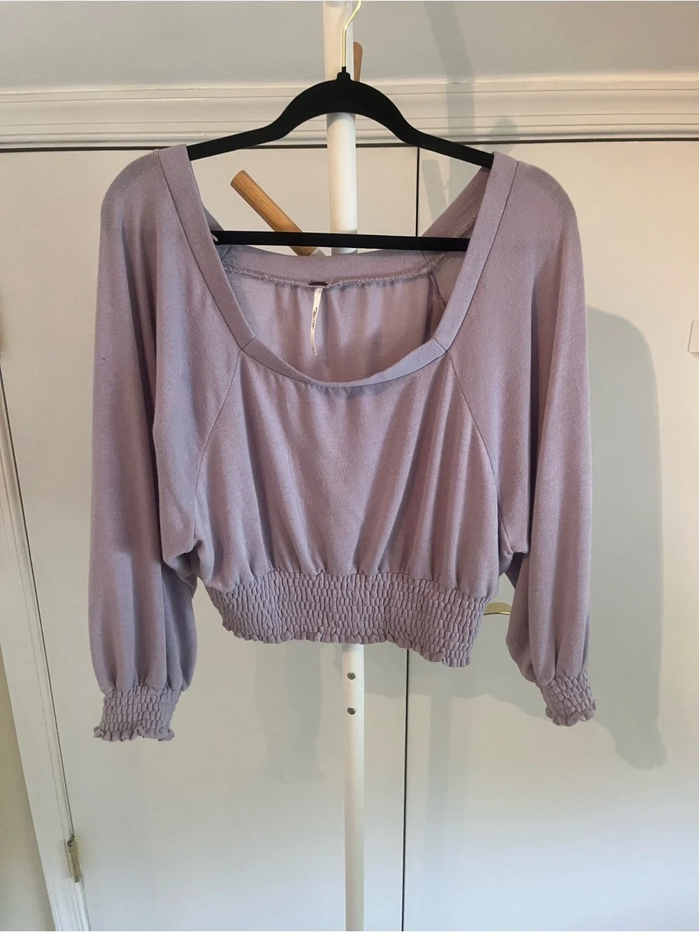 Free People Lavender Cropped Smocked Waist Scoop Neck Top